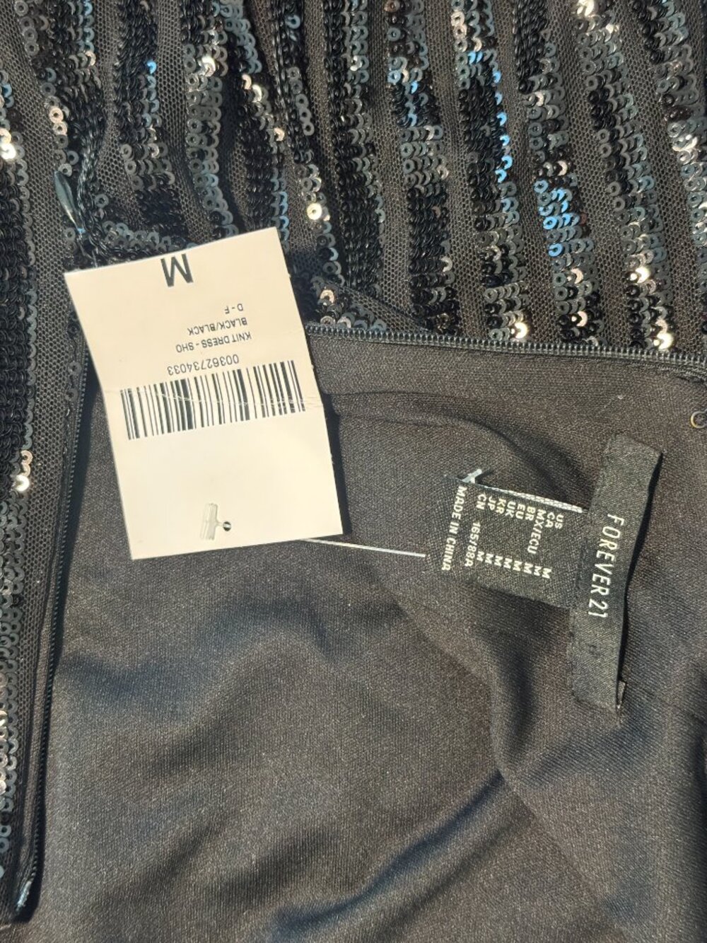 NWT Forever 21 Black Sequin Striped Long Sleeve Bodycon Mini Dress Size M - Picture 3 of 3